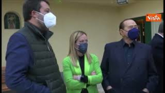 Quirinale, le immagini del vertice di centrodestra con Berlusconi, Salvini e Meloni