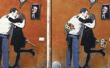 Salvini ritocca il murale con Meloni: dai coltelli nascono fiori