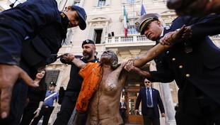 Nude e colata di fango: ennesimo blitz al Senato degli eco-teppisti
