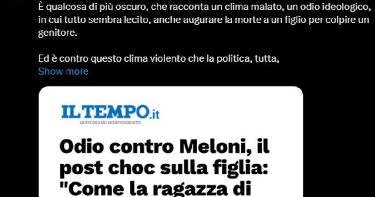 Minacce choc alla figlia di Meloni: Clima malato e oscuro. L'appello alla politica