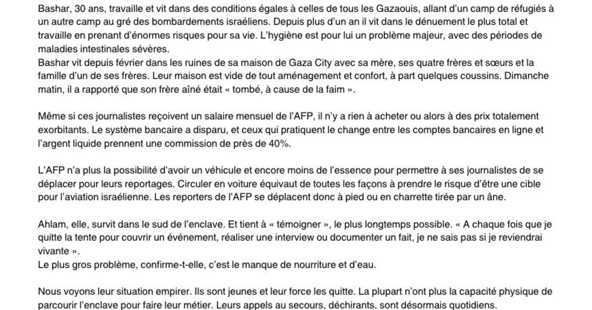 «Senza intervento immediato, gli ultimi reporter a Gaza moriranno» allerta l «Senza intervento immediato, gli ultimi reporter a Gaza moriranno» allerta l