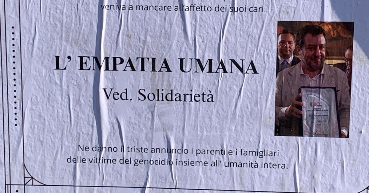 Manifesto funebre con Salvini, l'ultima macabra intimidazione ProPal