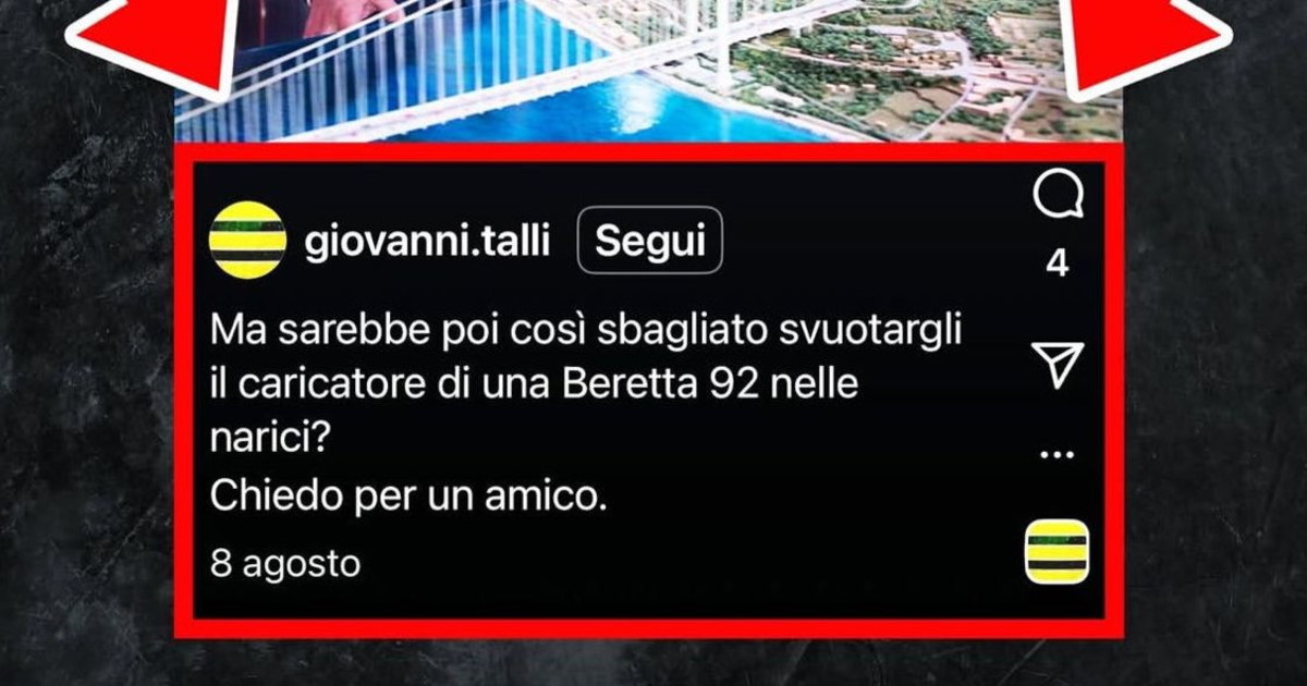 "Sparare" a Salvini per bloccare il Ponte. Il commento shock sui social "Sparare" a Salvini per bloccare il Ponte. Il commento shock sui social