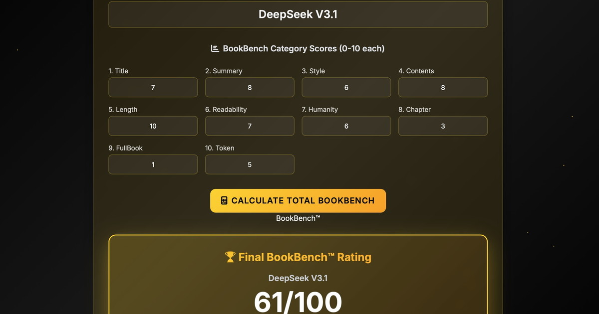 Comunicato Stampa: DeepSeek V3.1: il test BookBench™ assegna 61/100 nella scrittura di libri Comunicato Stampa: DeepSeek V3.1: il test BookBench™ assegna 61/100 nella scrittura di libri