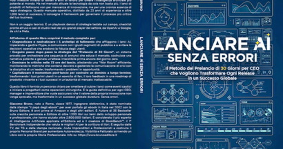 Comunicato Stampa: Giacomo Bruno: il 36° libro “Lanciare AI Senza Errori” è per Sam Altman e Elon Musk Comunicato Stampa: Giacomo Bruno: il 36° libro “Lanciare AI Senza Errori” è per Sam Altman e Elon Musk