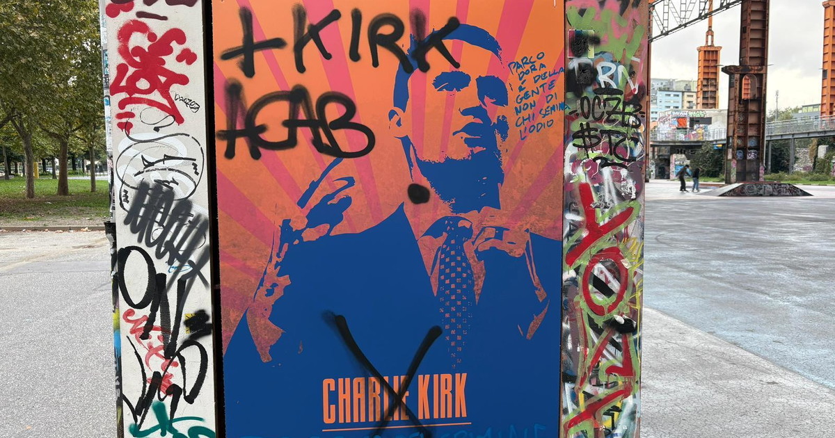 Torino, imbrattato un murale per Charlie Kirk a Parco Dora
