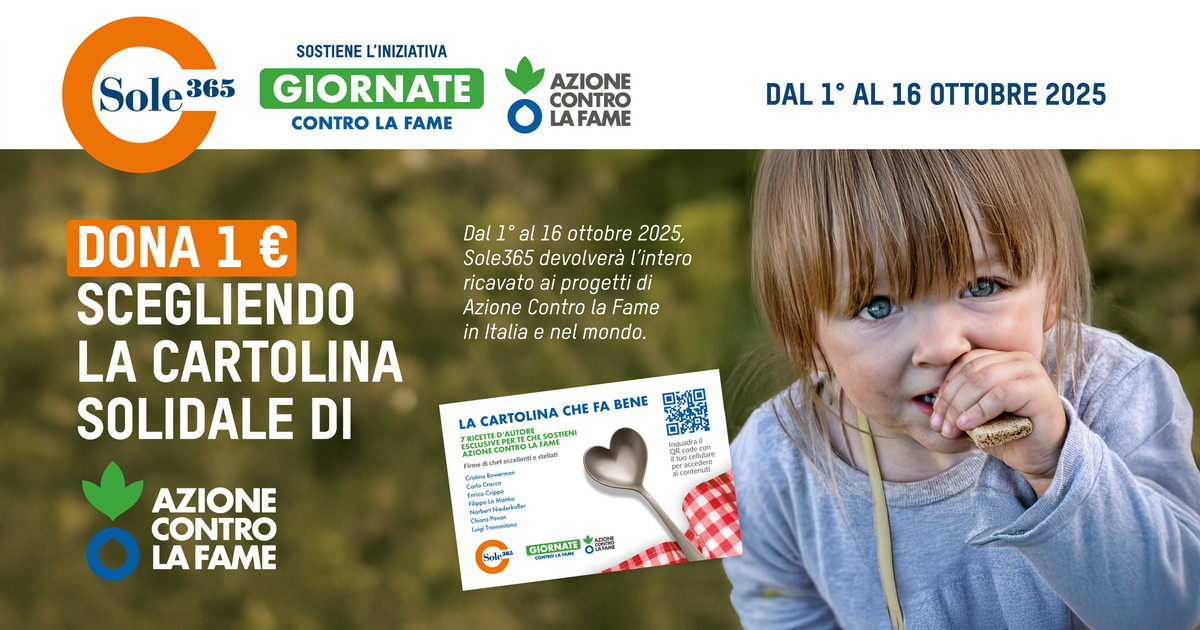 Comunicato Stampa: Sole365 a fianco di Fondazione Azione Contro la Fame.