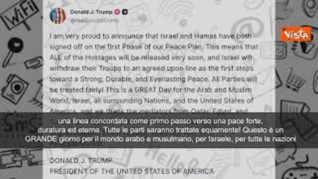 Trump annuncia su social accordo Israele Hamas: Hanno entrambi firmato prima fase Piano pace