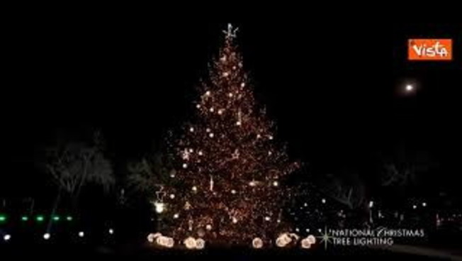Trump e Melania accendono l'albero di Natale di Washington, il momento del conto alla rovescia
