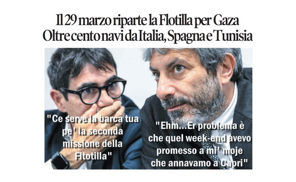 Il Tempo di Osho, la vignetta di oggi: a marzo riparte la Flottila per Gaza (venerdì 6 febbraio)
