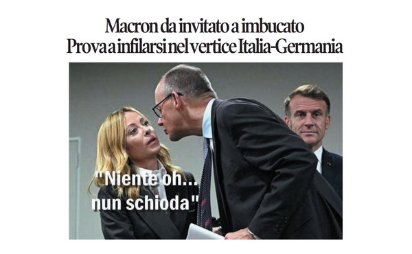 Il Tempo di Osho, la vignetta di oggi: la discesa dell'imbucato Macron (mercoledì 11 febbraio)