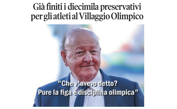 Il Tempo di Osho, la vignetta di oggi: finiti i preservativi al Villaggio Olimpico (sabato 14 febbraio)