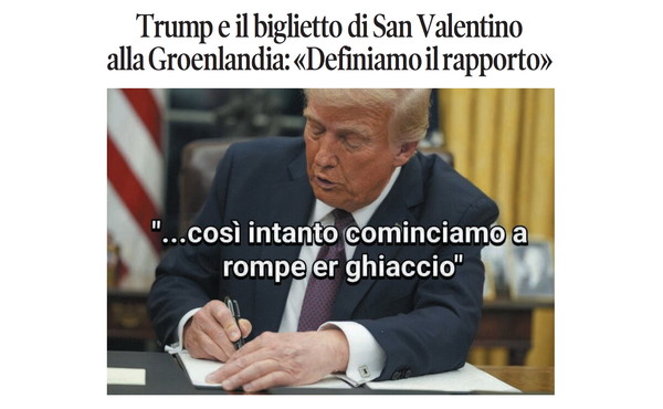 Il Tempo di Osho, la vignetta di oggi: il San Valentino di Trump e della Groenlandia (domenica 15 febbraio)