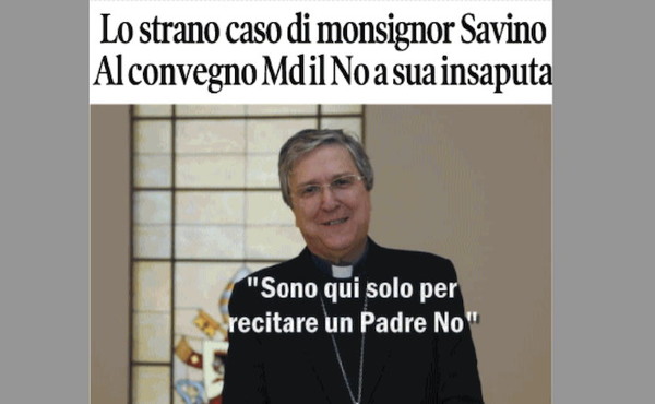 Il Tempo di Osho, la vignetta di oggi: Monsignor Savino e la campagna per il No (mercoledì 18 febbraio)