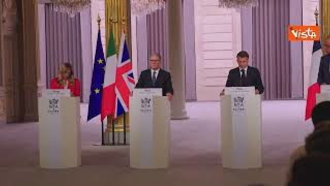 Meloni alla conferenza stampa congiunta con Marcon, Merz e Starmer al vertice su Hormuz a Parigi