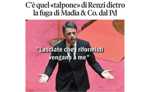 Il Tempo di Osho, la vignetta di oggi: fuga dal Pd, c'è lo zampino di Renzi (martedì 5 maggio)