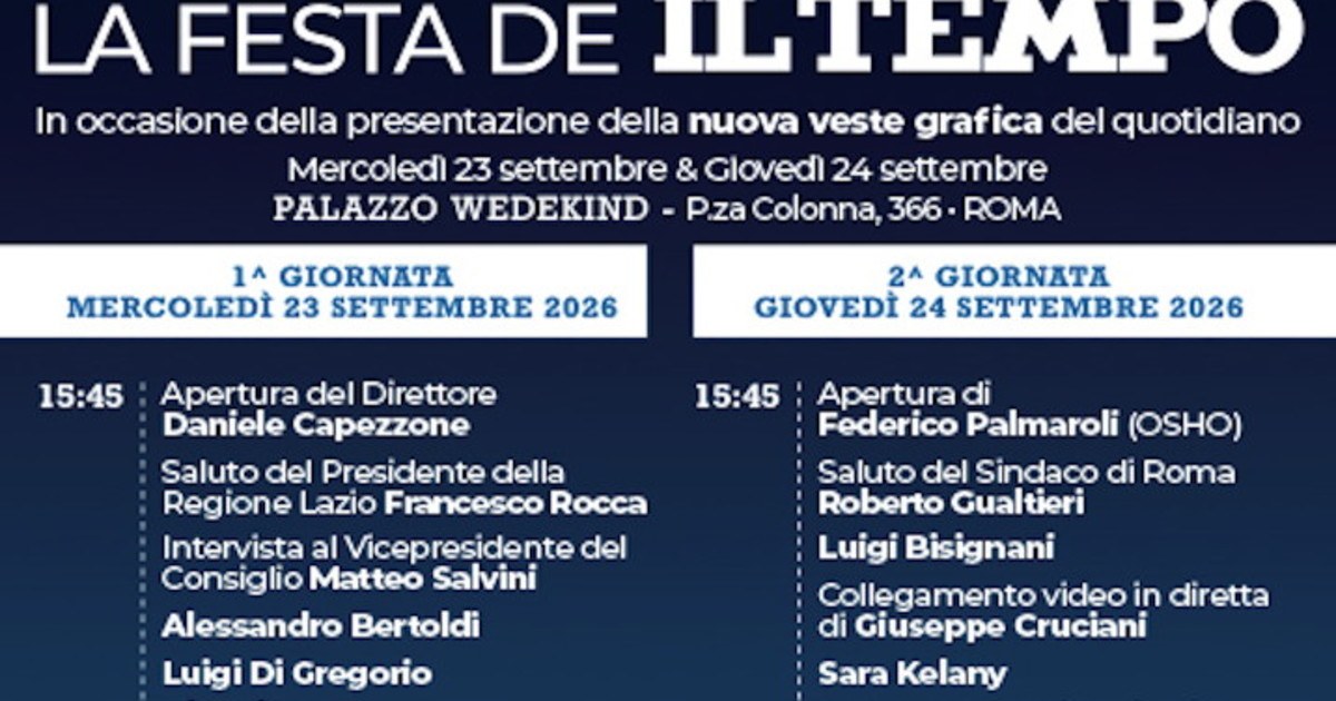 la festa de il tempo il 23 e 24 settembre meloni salvini la nobel machado gianni letta e tanti altri da Iltempo.it la festa de il tempo il 23 e 24 settembre meloni salvini la nobel machado gianni letta e tanti altri